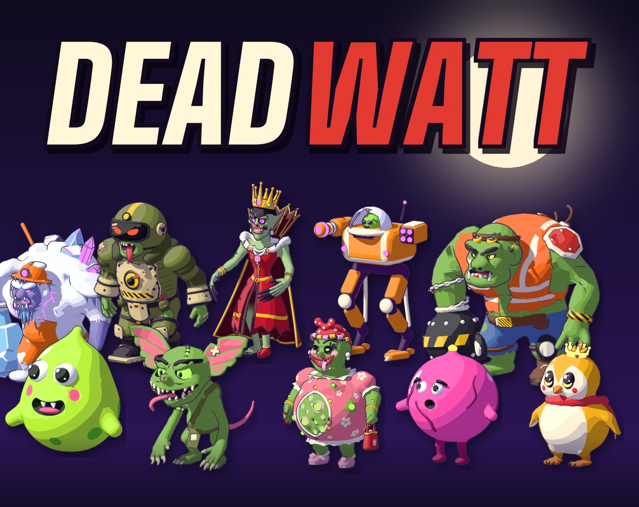 DEADWATT cover art with the logo and a crowd of monsters